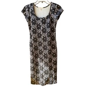 Derek Heart Bodycon Midi Dress Scoopneck Gothic Antique Flowers Black & White  S